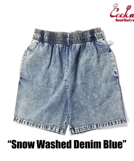 "COOKMAN" Chef Pants Short [Snow Washed Denim Blue]