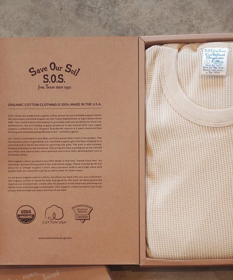 "S.O.S. from TEXAS" THERMAL Long Sleeve Crew Tee Natural