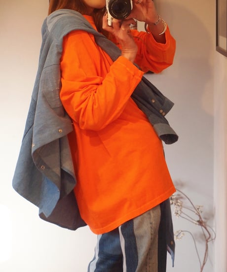 "GOOD ON"Long Sleeve Crew T-Shirts[P-ORANGE]