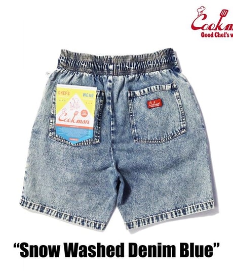 "COOKMAN" Chef Pants Short [Snow Washed Denim Blue]