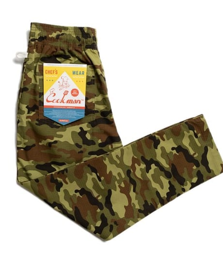 "COOKMAN"Chef Pants「Ripstop」 Woodland Camo Green