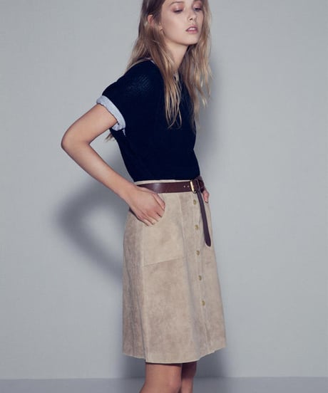 "RUMBLE RED" Suede Button Down Skirt(Beige)
