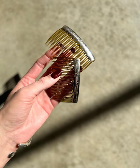 "NAVAJO" Sterling Silver Stamp Work Hair Comb Set