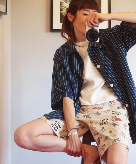 "MODEM DESIGN" Short Sleeve Stripe Shirts