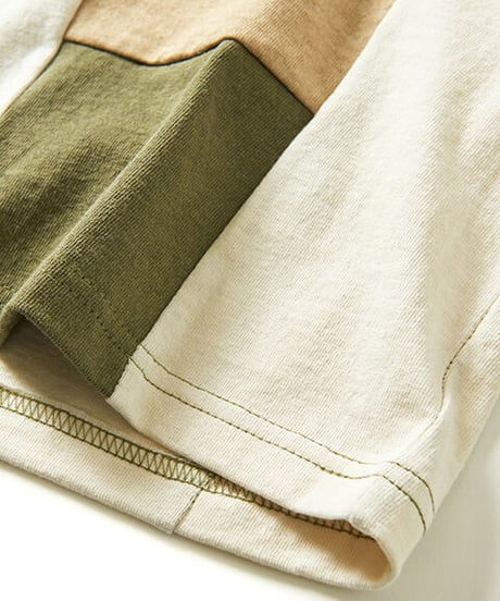 "GOOD ON"S/S STRIPE PATCH WORK TEE