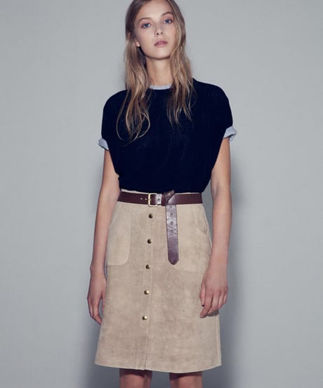 "RUMBLE RED" Suede Button Down Skirt(Beige)