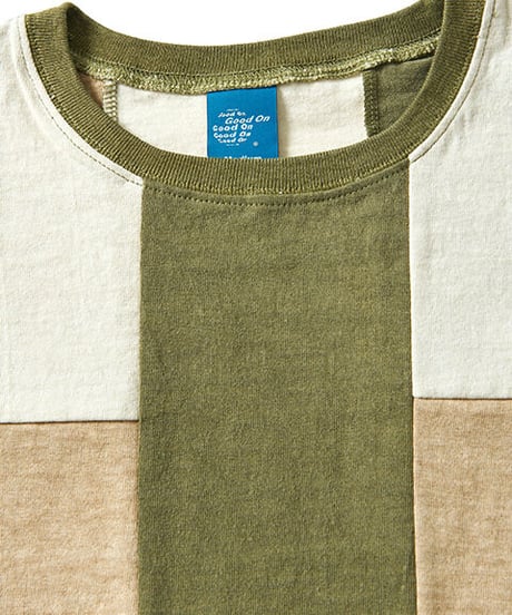 "GOOD ON"S/S STRIPE PATCH WORK TEE
