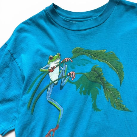 Made in USA / 90's Frog Printed Tee / Blue L / Used