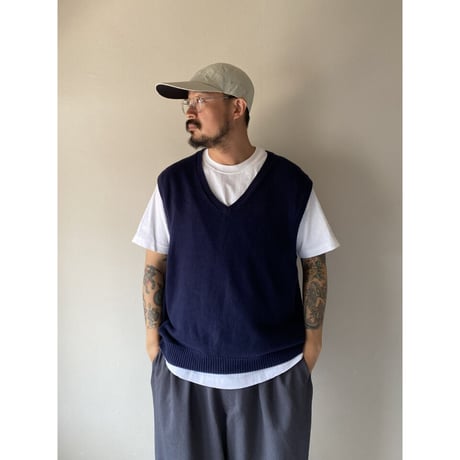 Made in USA / LANDS'END / Cotton Knit Vest / Navy L / Used