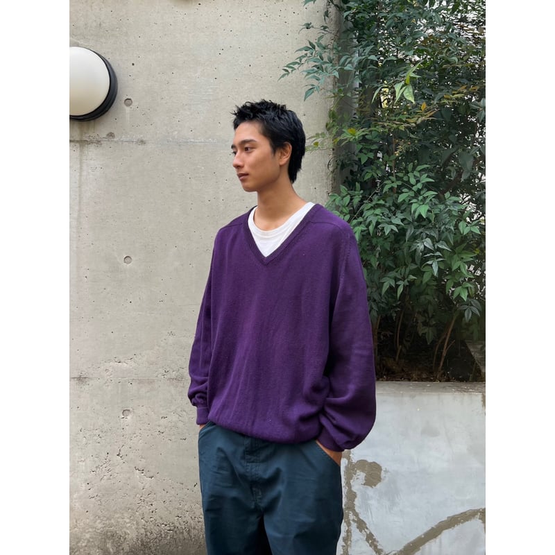 Made in USA / 80's L.L.Bean / Cotton V Neck Kni