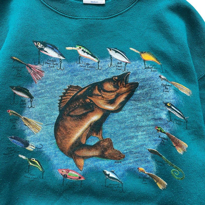 Made in USA / 90's Fishing Sweat / Bluegreen M