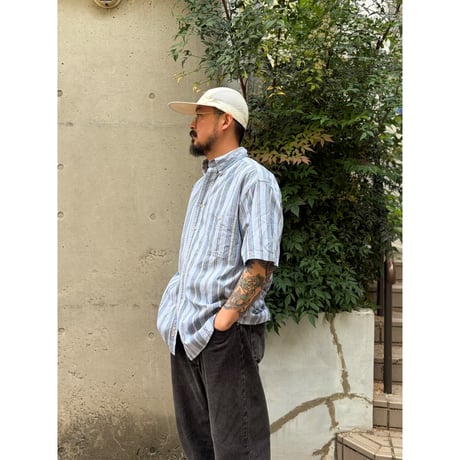 80's Eddie Bauer / Striped B.D.Shirt / XL相当 / Used