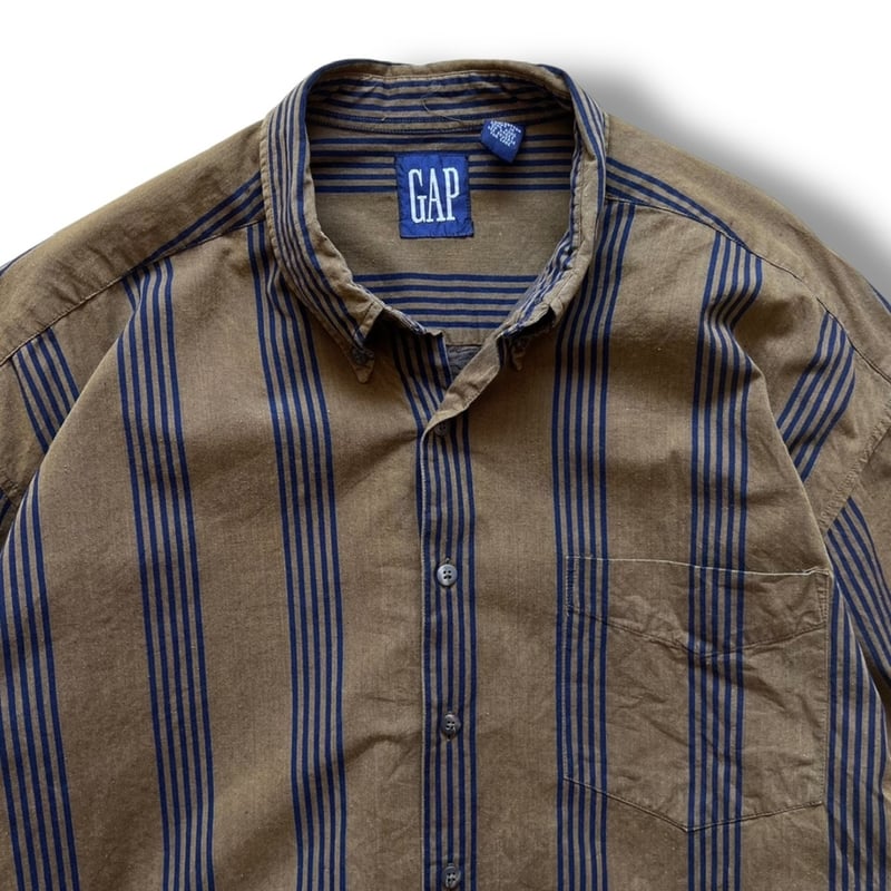 90's GAP / Striped B.D.Shirt / Khaki XL / Used