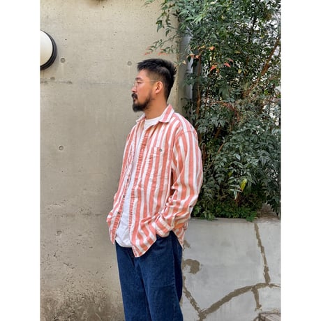 90s GAP / Striped Work Shirt / Coral L / Used