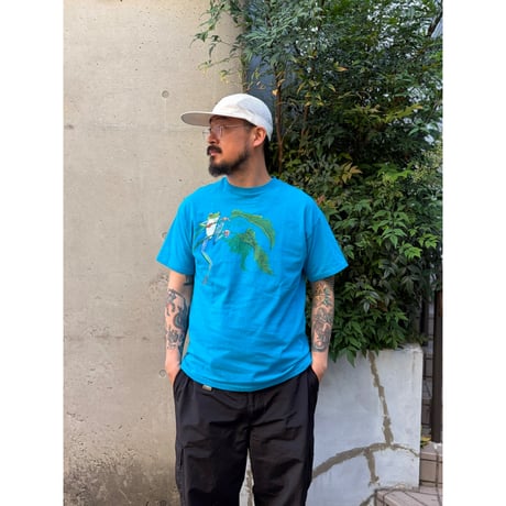 Made in USA / 90's Frog Printed Tee / Blue L / Used