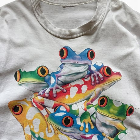 90's Frog Printed Tee / White L相当 / Used
