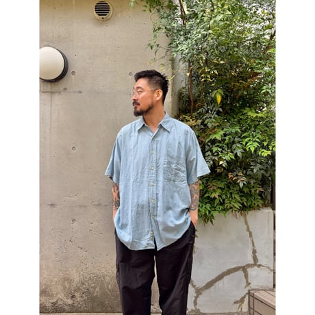 00's Eddie Bauer / Linen Shirt / Lt.Blue L / Used