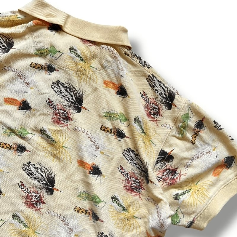 90's ORVIS / Fly Printed Polo Shirt / Yellow XL