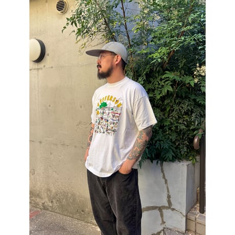 Made in USA / 90's Illustration Tee / White XL / Used