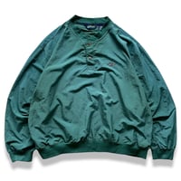 90's EBTEK / Nylon Henley Neck Pullover / Green XL / Used