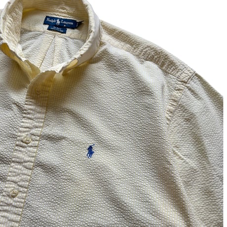 Ralph Lauren / "BLAKE" Striped Seersucker B.D.Shirt / Yellow XL / Used