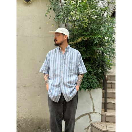 80's Eddie Bauer / Striped B.D.Shirt / XL相当 / Used