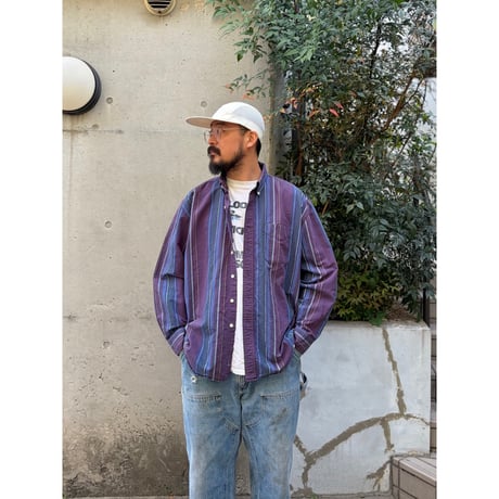 80's L.L.Bean / Striped B.D.Shirt / XL / Used
