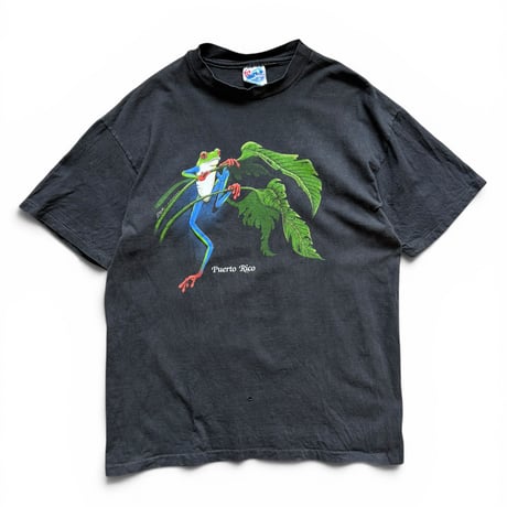 Made in USA / 90's Frog Printed Tee / Black L / Used
