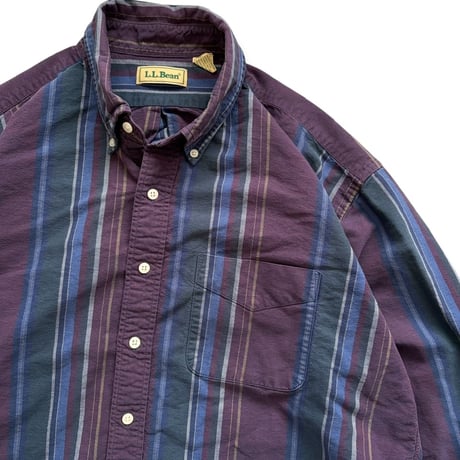 80's L.L.Bean / Striped B.D.Shirt / XL / Used