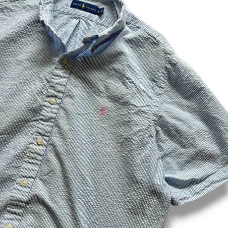 Ralph Lauren / "BLAKE" Striped Seersucker B.D.Shirt / Blue XL / Used
