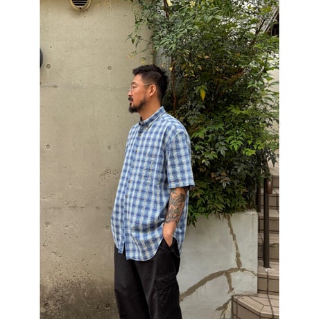 Made in USA / 80's L.L.Bean / Plaid Seersucker Shirt / XL / Used