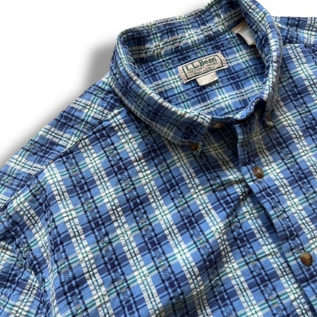 Made in USA / 80's L.L.Bean / Plaid Seersucker Shirt / XL / Used