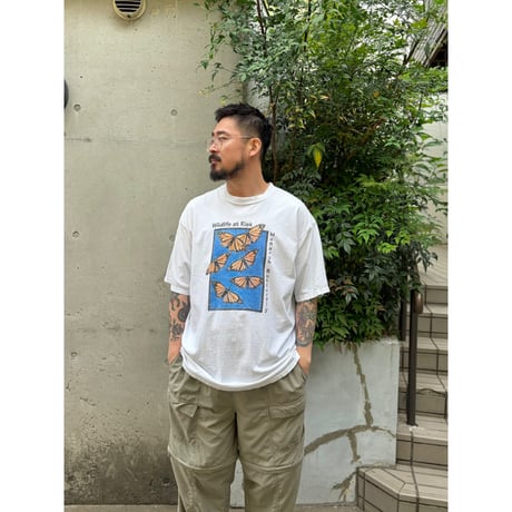 Made in CANADA / 90's Butterfly Printed Tee / White XL / Used