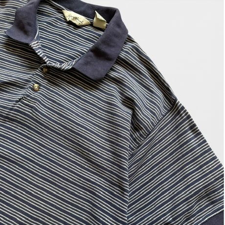 90's Eddie Bauer / Striped Polo Shirt / Navy XL / Used