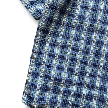Made in USA / 80's L.L.Bean / Plaid Seersucker Shirt / XL / Used