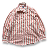 90s GAP / Striped Work Shirt / Coral L / Used