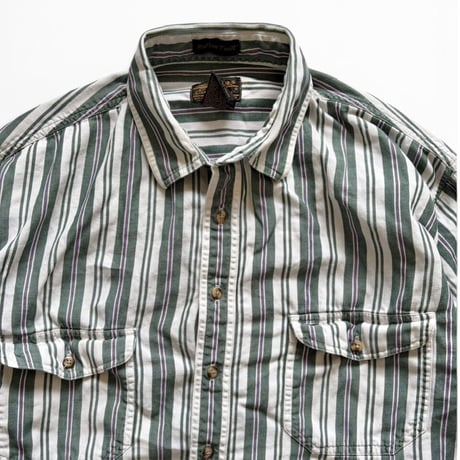 80's Eddie Bauer / Striped Field Shirt / XL / Used