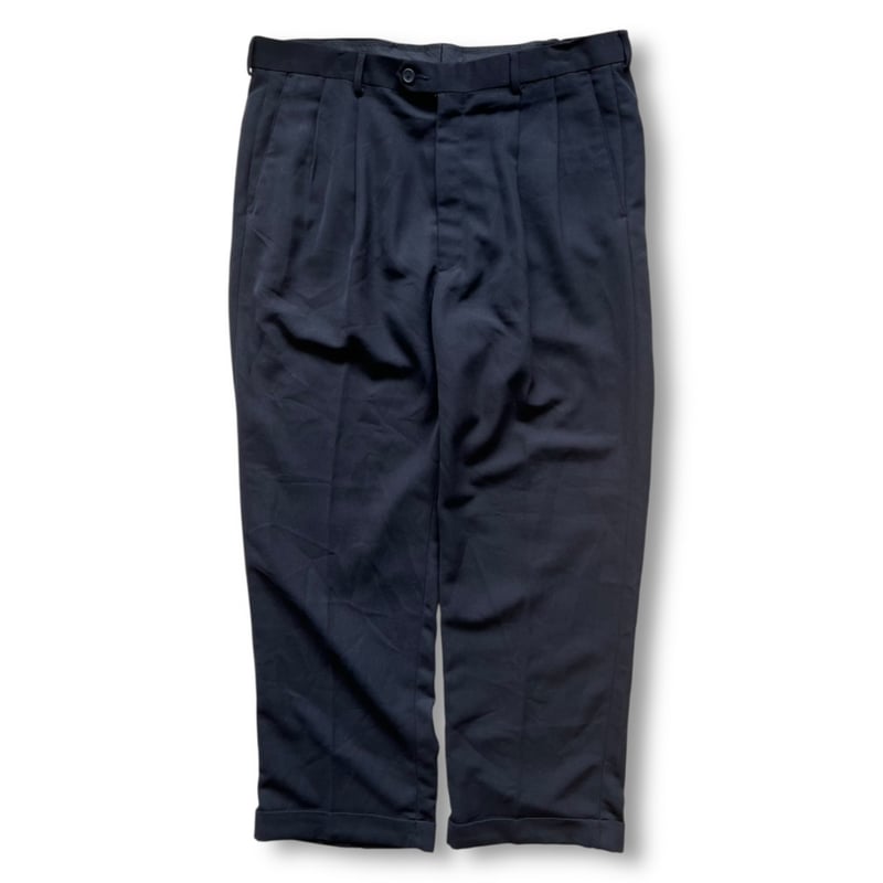 A14913 パパス アンゴラウール2タックビーバースラックス 黒紺 LL