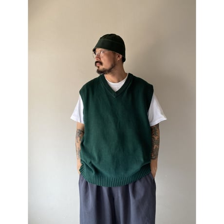 90's Eddie Bauer / Cotton Knit Vest / Forest XL / Used