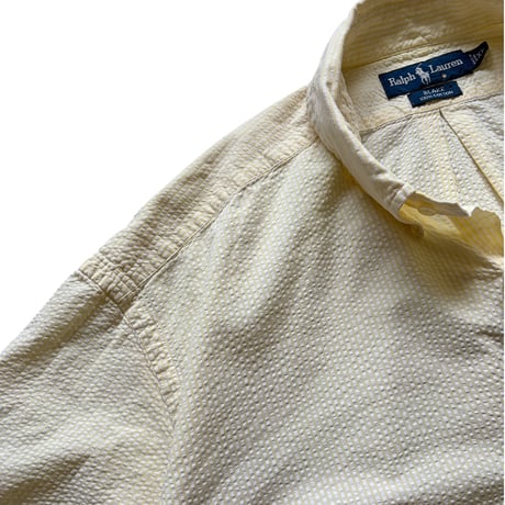 Ralph Lauren / "BLAKE" Striped Seersucker B.D.Shirt / Yellow XL / Used