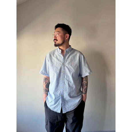 Ralph Lauren / "BLAKE" Striped Seersucker B.D.Shirt / Blue XL / Used