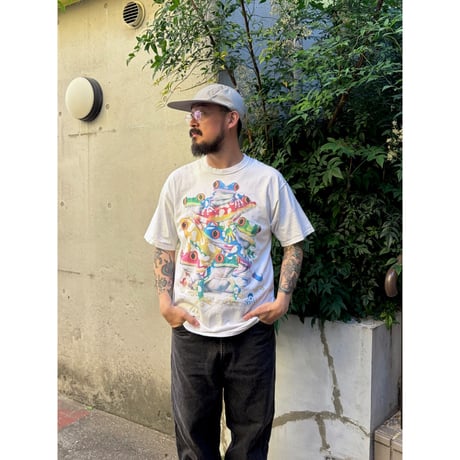 90's Frog Printed Tee / White L相当 / Used