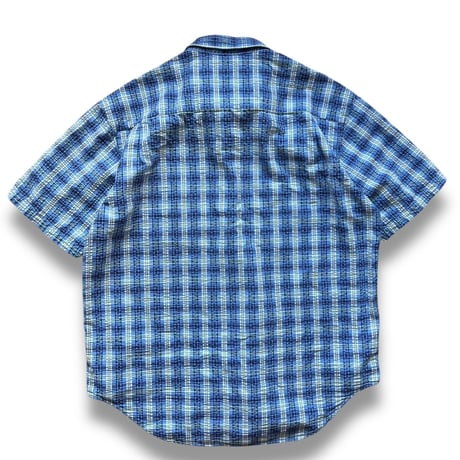 Made in USA / 80's L.L.Bean / Plaid Seersucker Shirt / XL / Used
