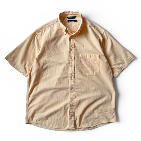 nautica / Plaid Seersucker B.D.Shirt / Yellow L / Used