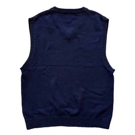 90's Eddie Bauer / Cotton Knit Vest / Navy XL / Used