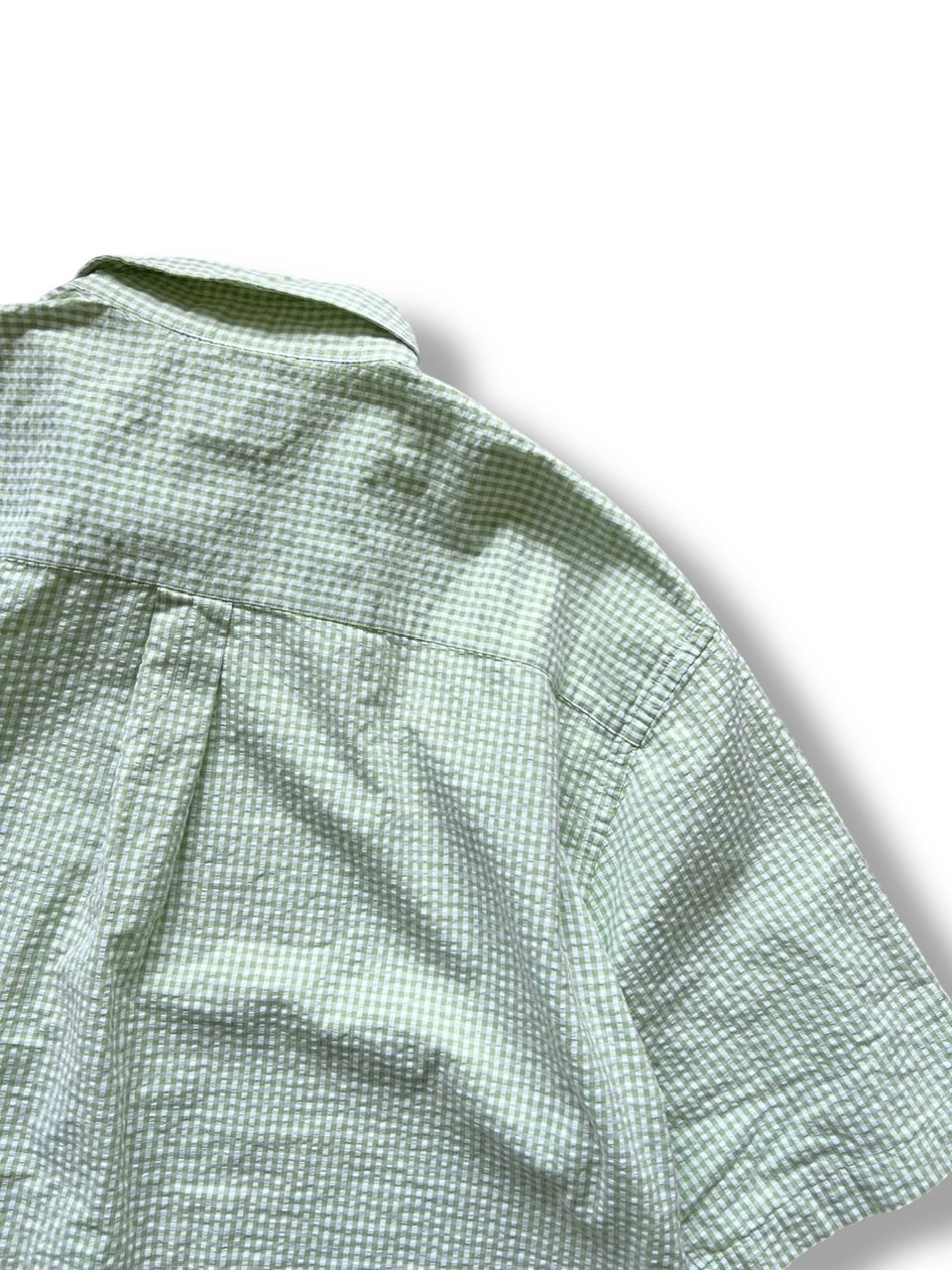 LANDS'END / Plaid Seersucker Shirt / Lime XL /