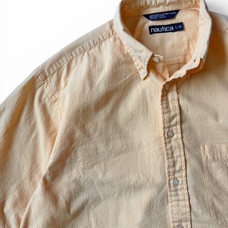 nautica / Plaid Seersucker B.D.Shirt / Yellow L / Used