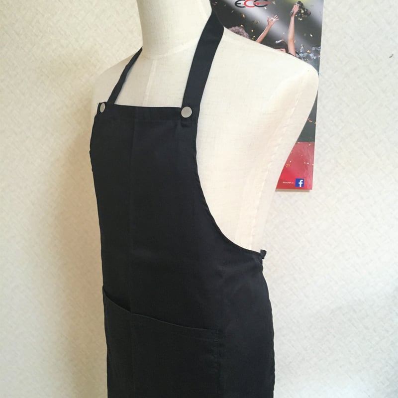 イタリア製】胸付きシェフエプロン・ロック ブラック（首紐調整