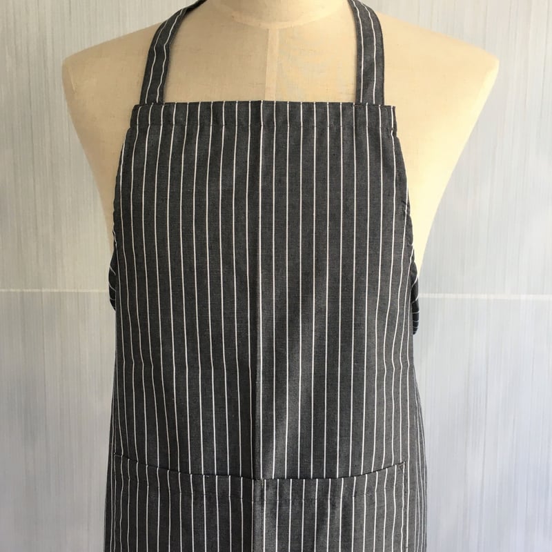 イタリア製】胸付きシェフエプロン グレーストライプ（ストライプ柄