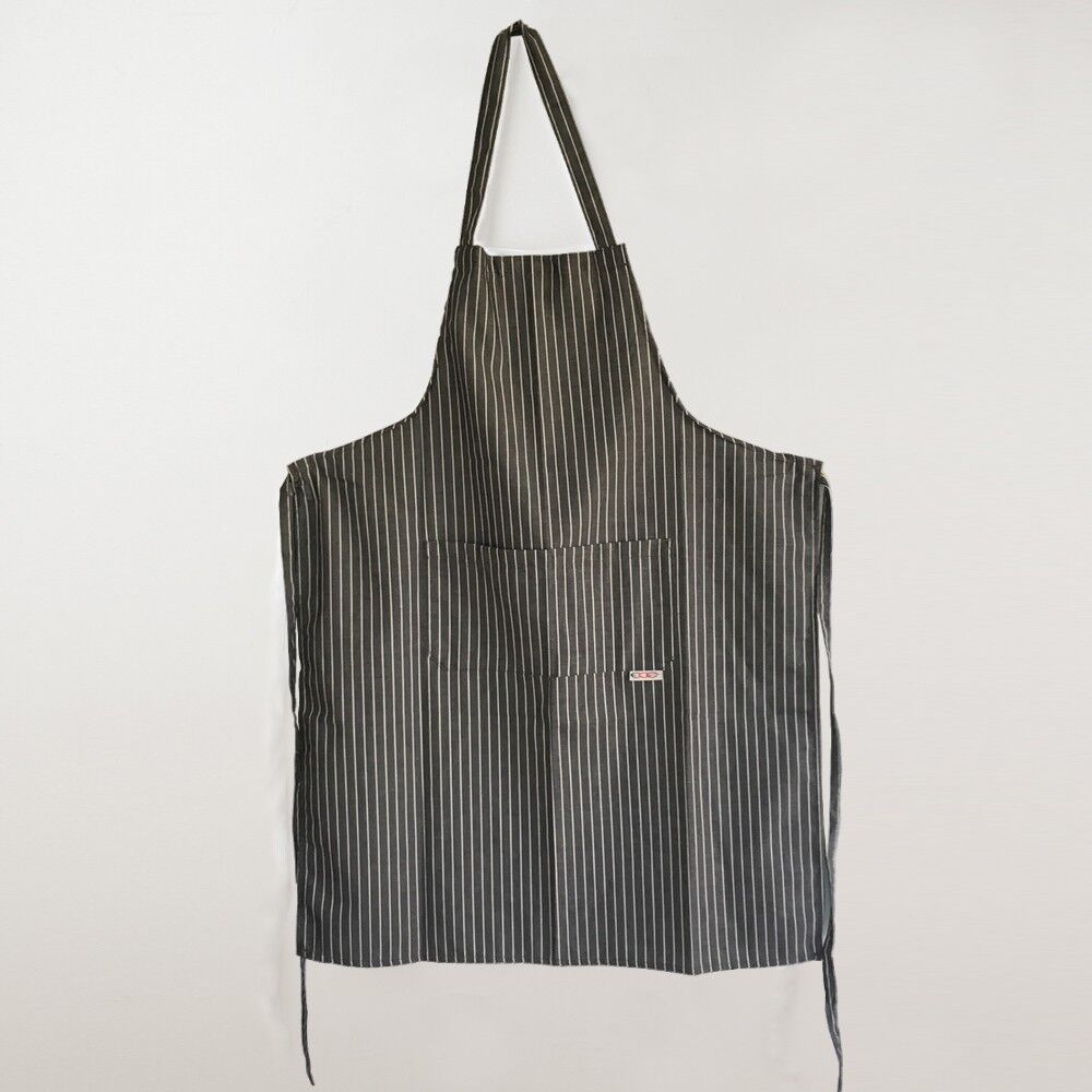 グレー ストライプ エプロン イタリア製】胸付きシェフエプロン グレーストライプ（ストライプ柄